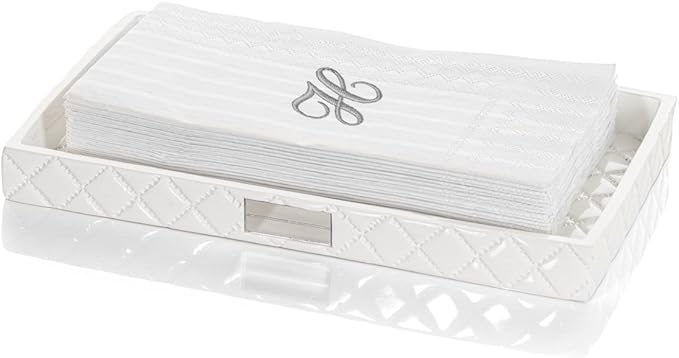 Creative Scents Quilted Mirror Vanity Tray – Decorative Cosmetics Organizer - Durable Resin - Best Bathroom Trays for Arranging Perfume/Jewelry/Makeup - Elegant Bathroom Accessories (White)