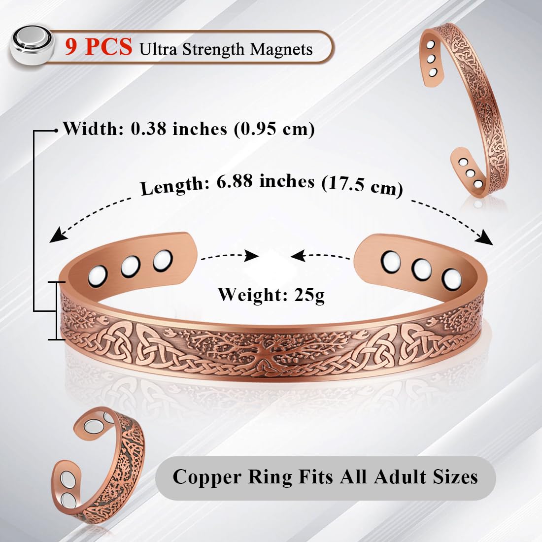 Vicmag Copper Magnetic Bracelet Women Men Magnetic Bracelets 100% Solid Pure Copper Gift