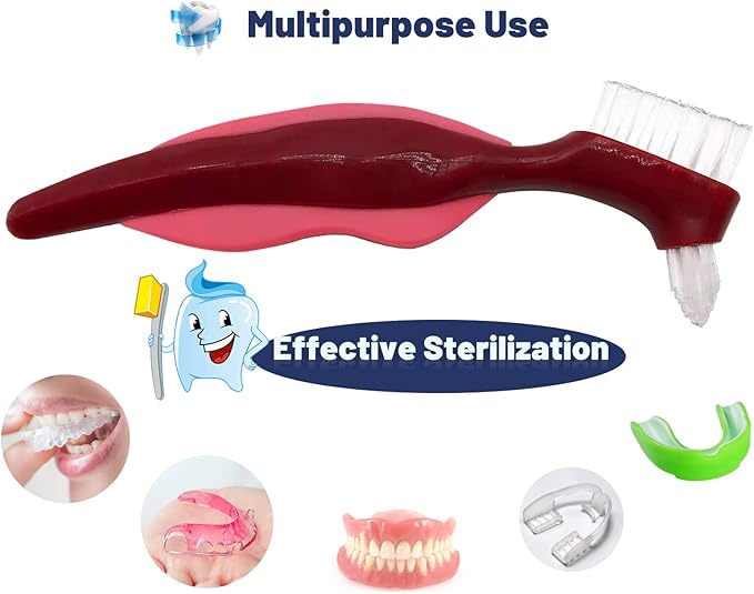 Premium Hard Denture Brush, Multi-Layered Bristles & Portable Double Sided Toothbrush for Denture Care (Pack of 3)
