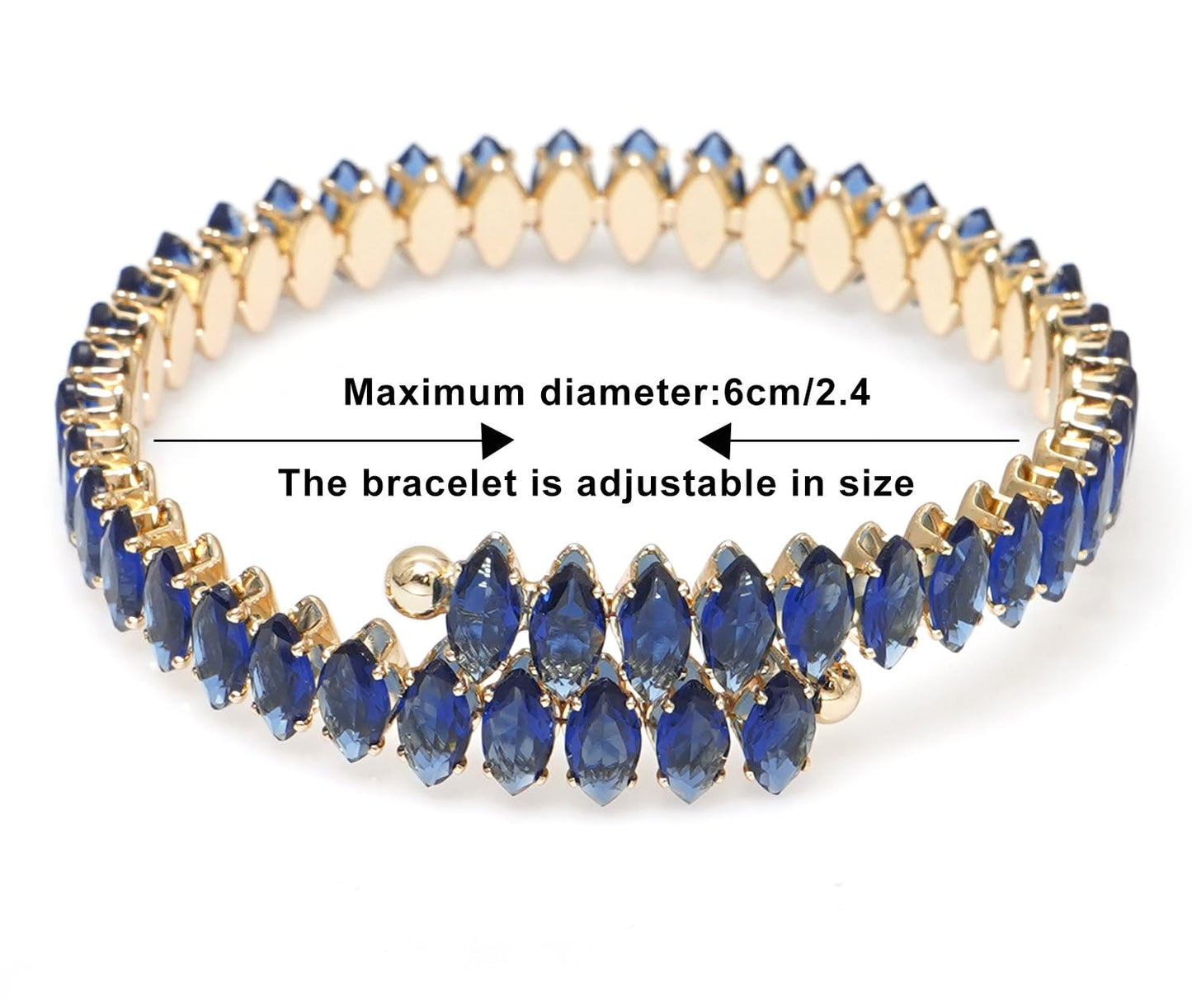 Wovanoo Rhinestone Cuff Bracelet Cubic Zirconia Tennis Bracelets Open Adjustable Elastic Bangle for Women Gold Blue