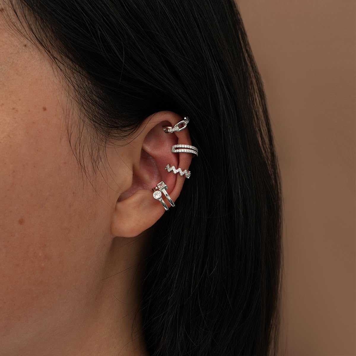 Ear Cuffs 925 Sterling Silver CZ Fake Ear Cuffs for Women Non-Piercing Ear Conch Clip on Cartilage Earrings | 4 Various Styles