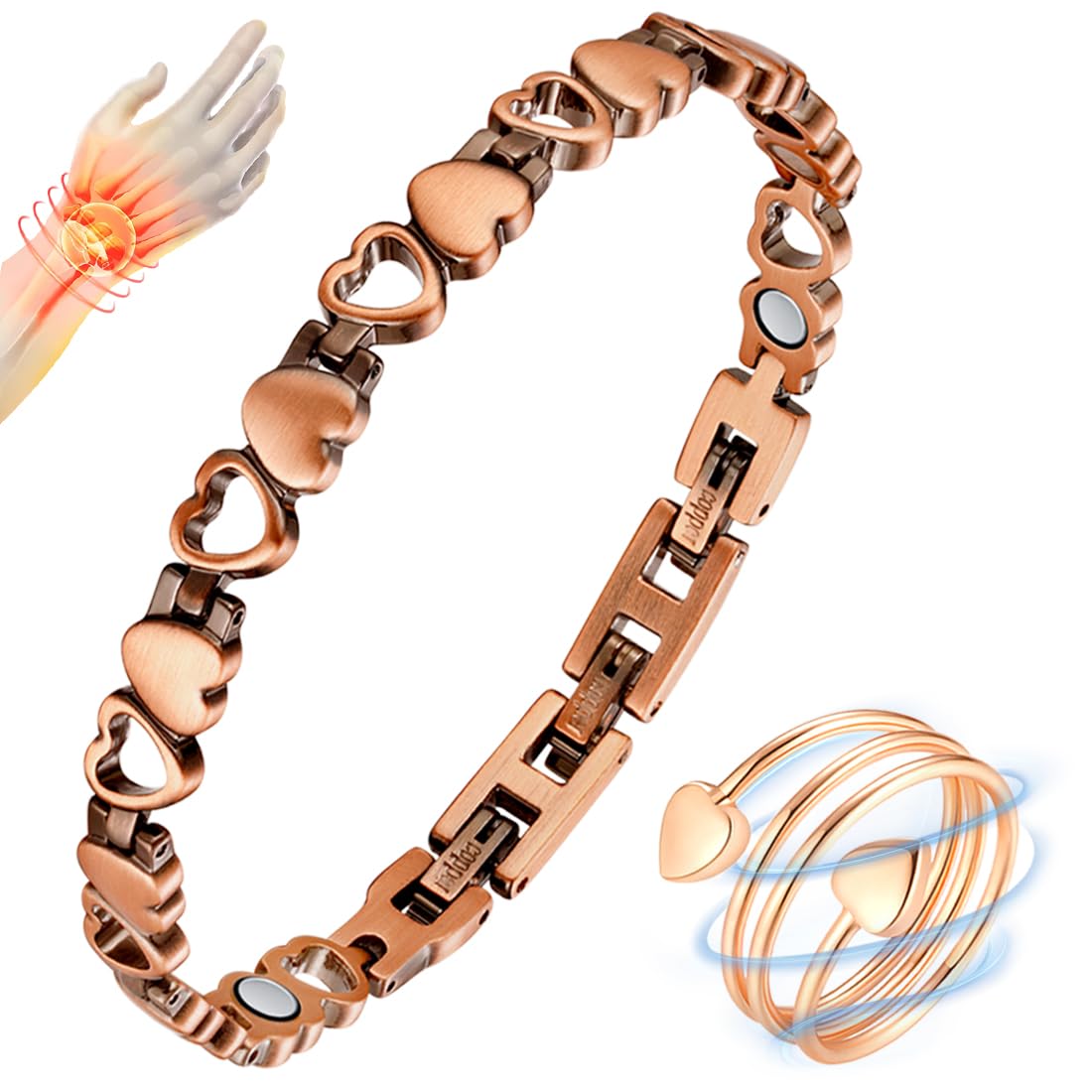 Vicmag Copper Bracelet for Women, Strength Magnetic Copper Bracelets 99.9% Solid Pure Copper Jewelry Valentine's Day Gift for Her (Adjustable Size with Gift Box)