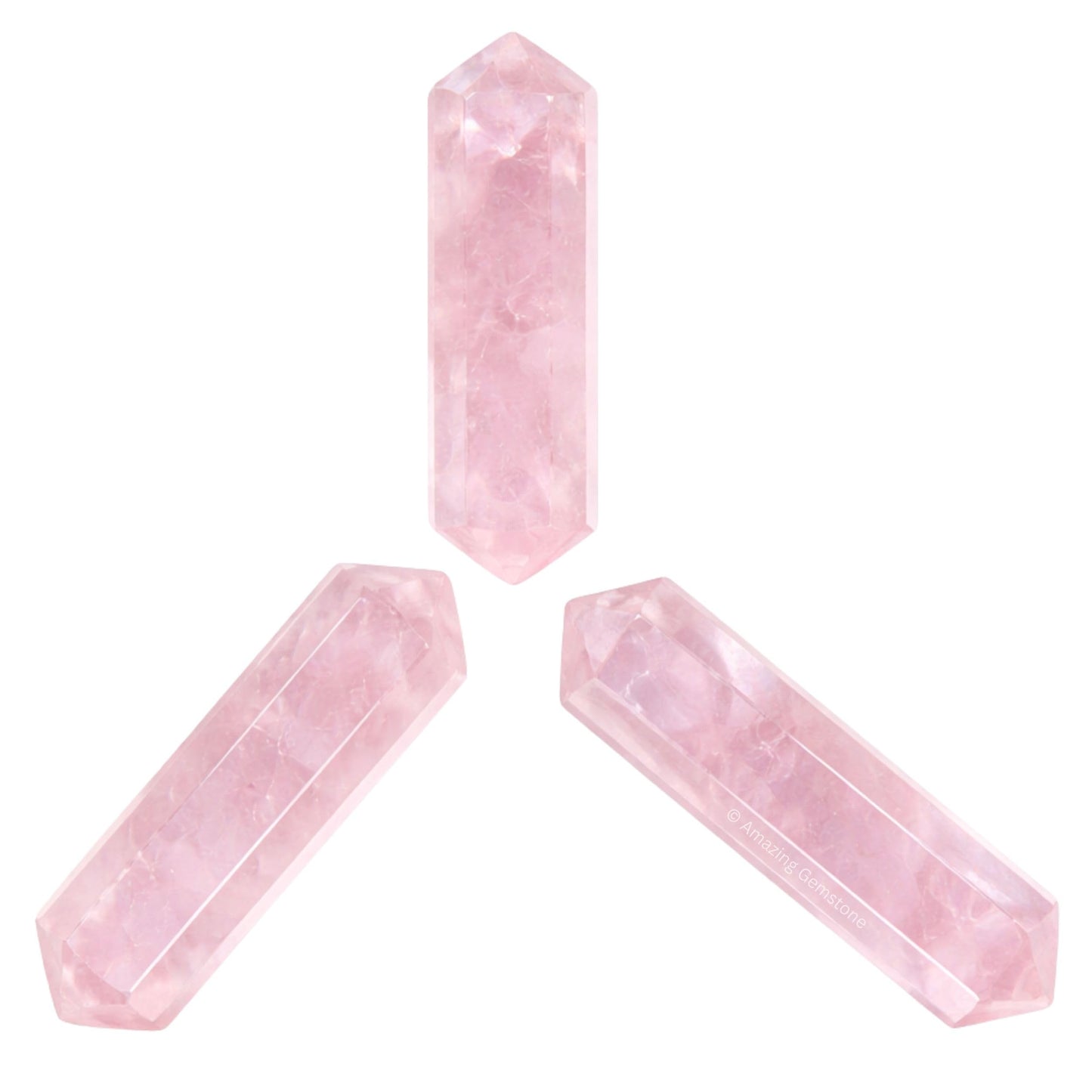 Amazing Gemstone Rose Quartz Crystal Points Bulk Healing Crystals and Stones - Pack of 3 Double Terminated Healing Wand Point Bulk Crystals for Crafts, Crystal Grid, DIY - Premium Crystals