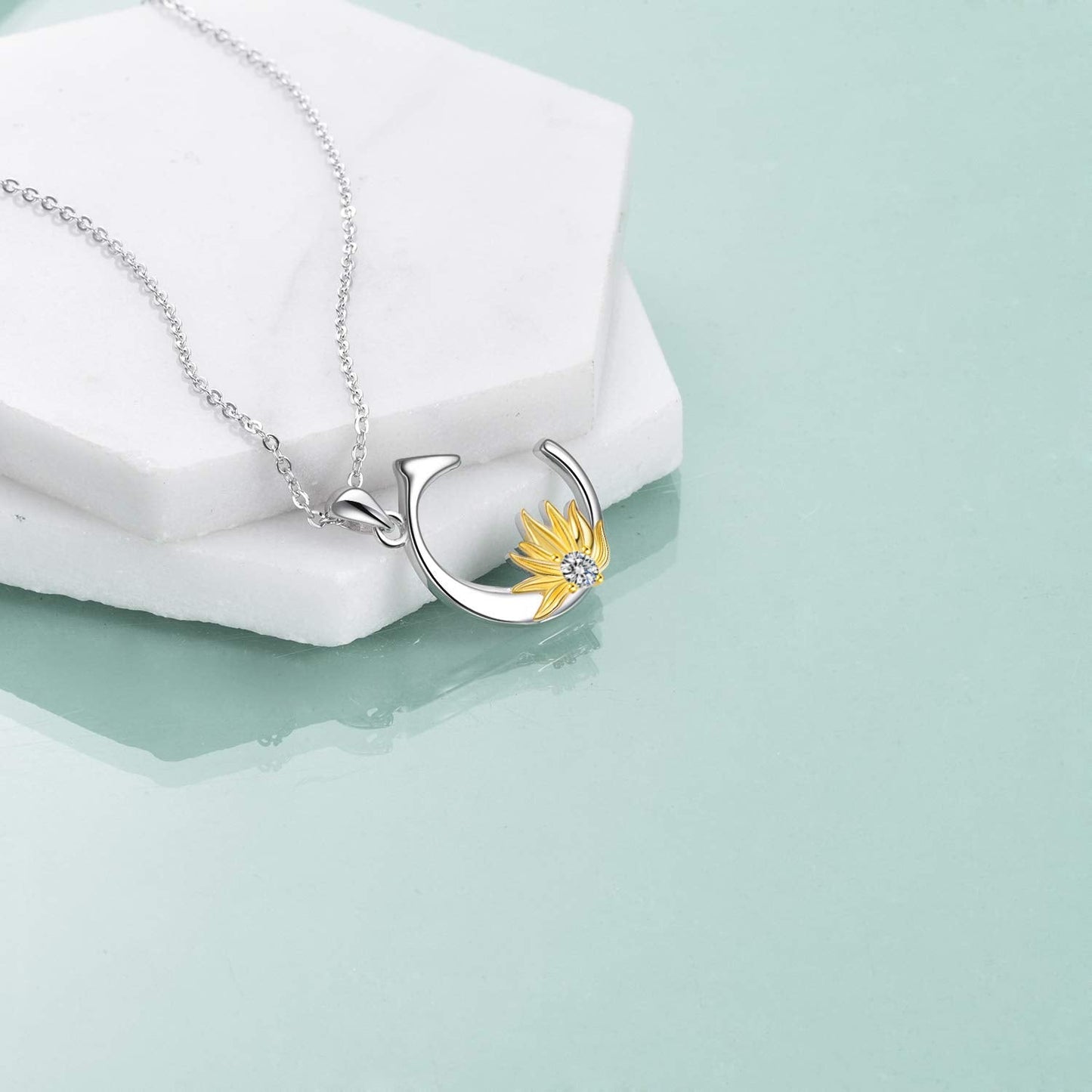 POPLYKE Sterling Silver Initial Alphabet Letter C Name Pendant Necklace for Women for (Sunflower C)
