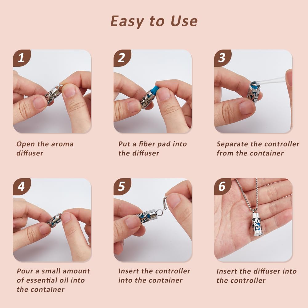 SUPERFINDINGS 2 Style Diffuser Oil Pendant Essential Oil Necklace Stainless Steel Perfume Diffuser Interchangeable Perfume Pads Aromatherapy Bottle Necklaces for Woman Men 70.5cm