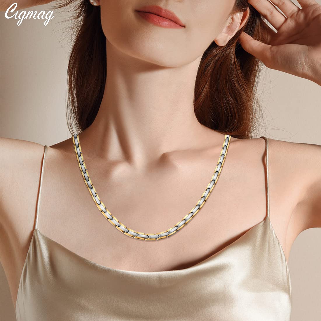 Cigmag Titanium Necklace for Men Women - Magnetic Necklace Ultra Strength Magnets - with Adjustable Sizing Tool and Present Box