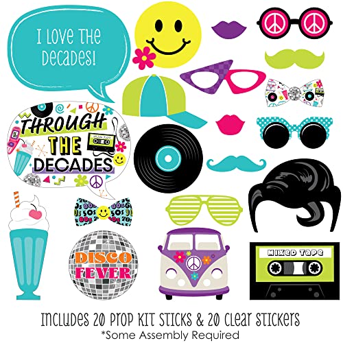 Big Dot of Happiness Through The Decades - 50s, 60s, 70s, 80s, and 90s Party Photo Booth Props Kit - 20 Count - color: Through the Decades