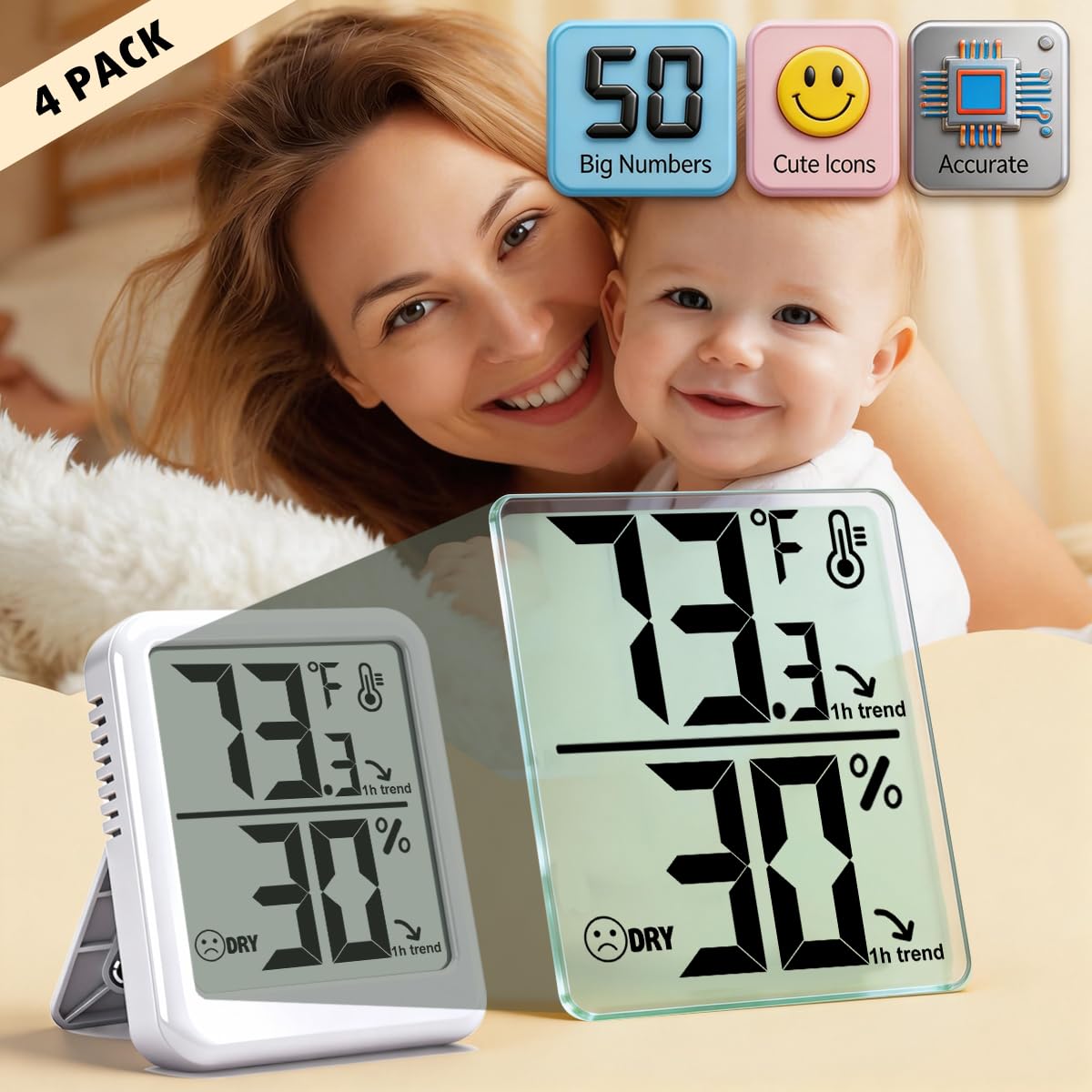 4 Pack Room Thermometer Indoor Hygrometer Humidity Gauge Meter
