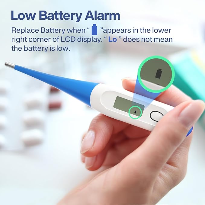 Boncare 10 Seconds Oral Thermometer for Adults and Kids - Accurate & Safe Rectal Digital Thermometer for Baby with Fever Alarm (Light Blue)