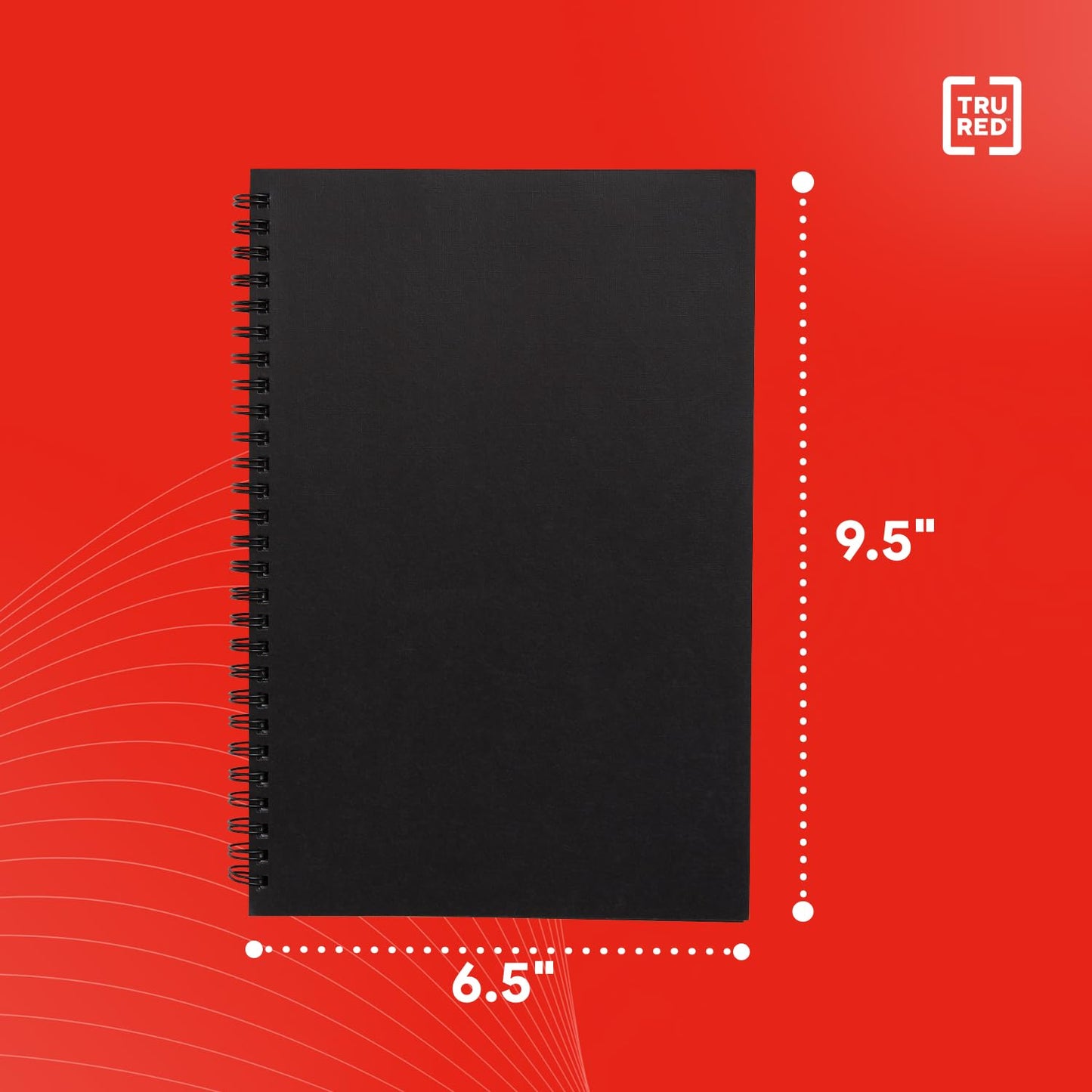 TRU RED Medium Soft Cover Meeting Notebook, Black – Ruled, Spiral Bound, 80 Sheets, Interior Pocket