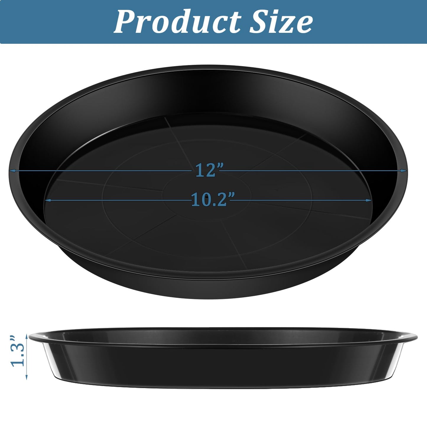 Eccliy 6 Pack Plastic Plant Saucer Heavy Duty Planter Saucers Large Plant Pot Plastic Water Trays for Indoors and Outdoors Flower Drip(12 Inch,Black)