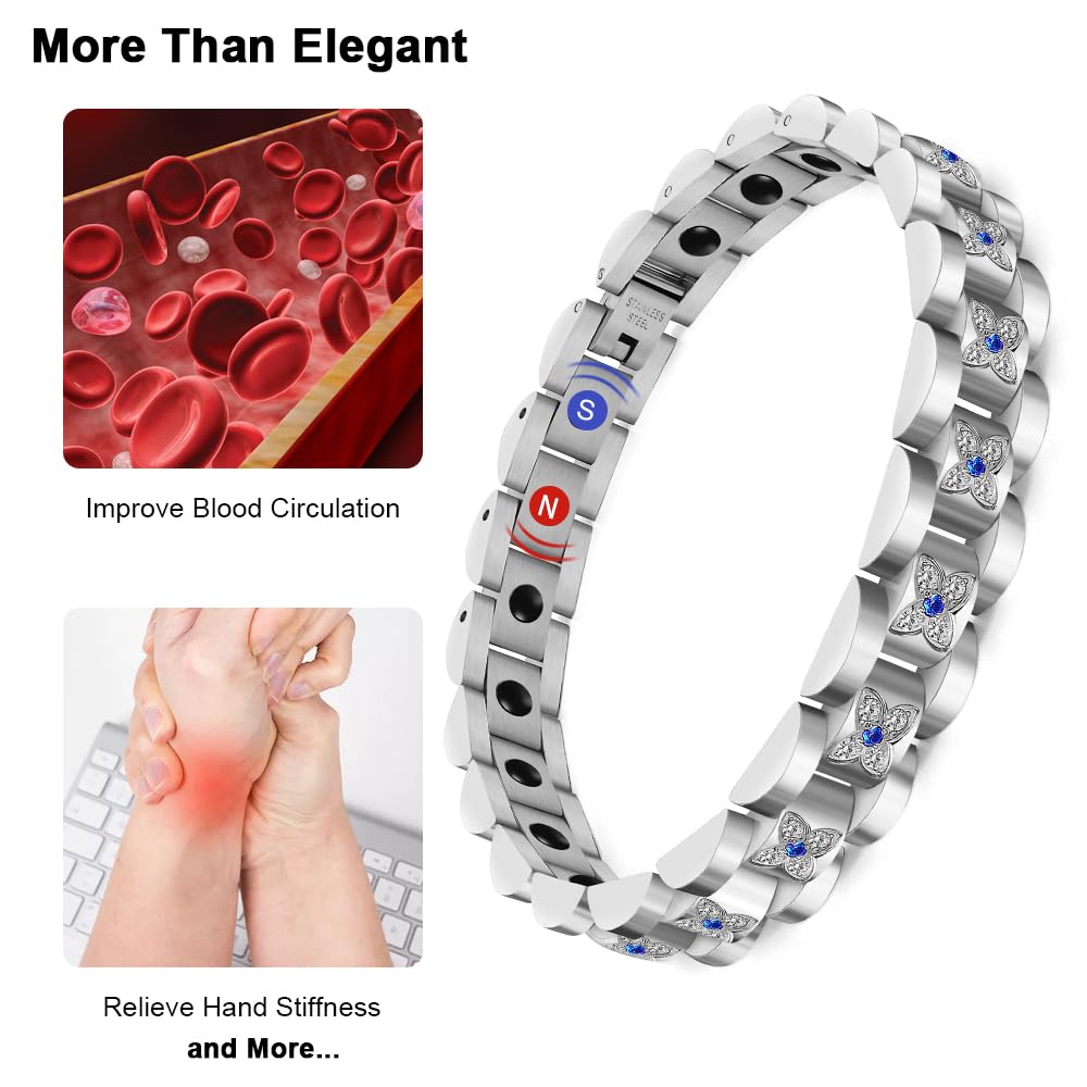 JEROOT Ultra Strength Magnetic Bracelet for Women | 3500-6000 Gauss Neodymium Magnets | Magnetic Therapy Jewelry with Adjustable Tool & Gift Packaging