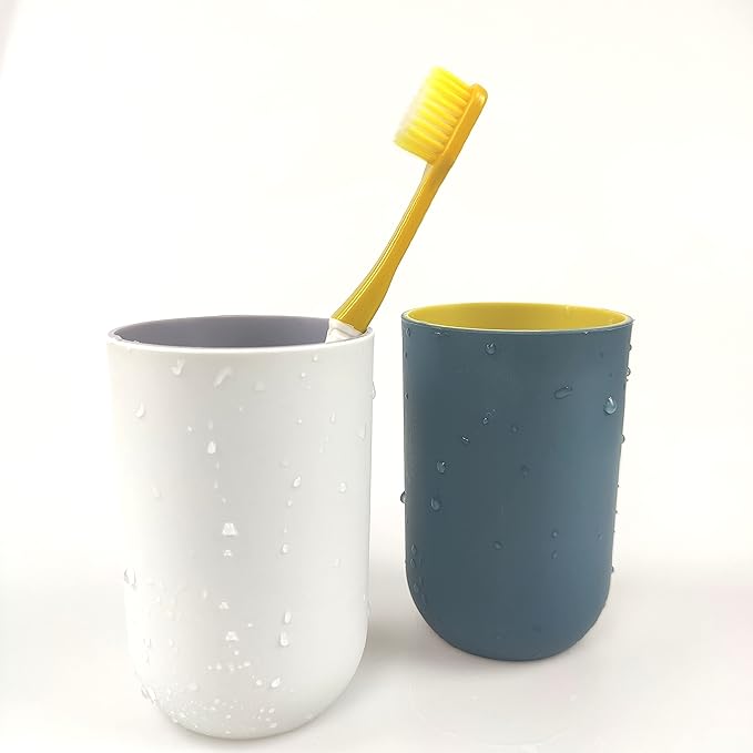 Unbreakable Reusable Drinking Cups Set of 2 Colors, Plastic Toothbrush Cup Tumblers 300 ml/10.5 oz, Dishwasher Safe (Light gray & Navy blue)