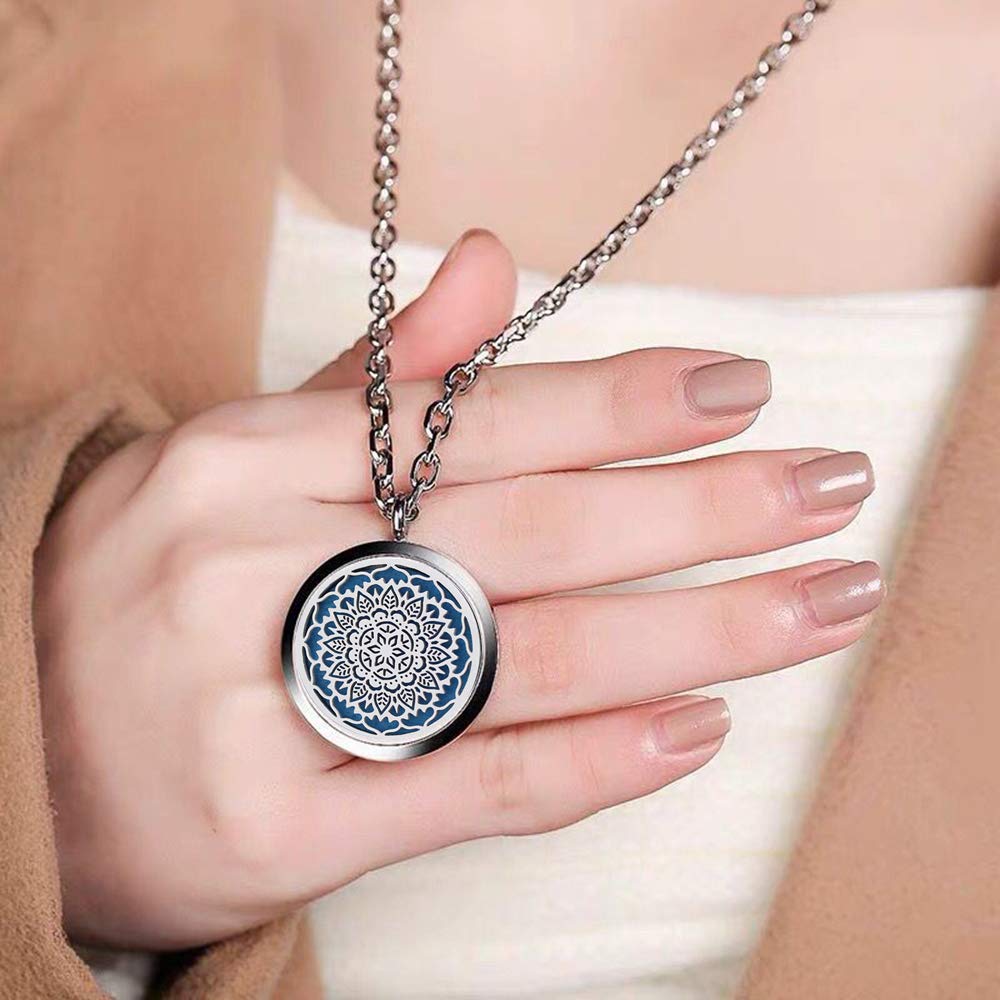 Aromatherapy Essential Oil Diffuser Necklace 316L Stainless Steel Locket Pendant with 24 Inch Chain (Sunflower)
