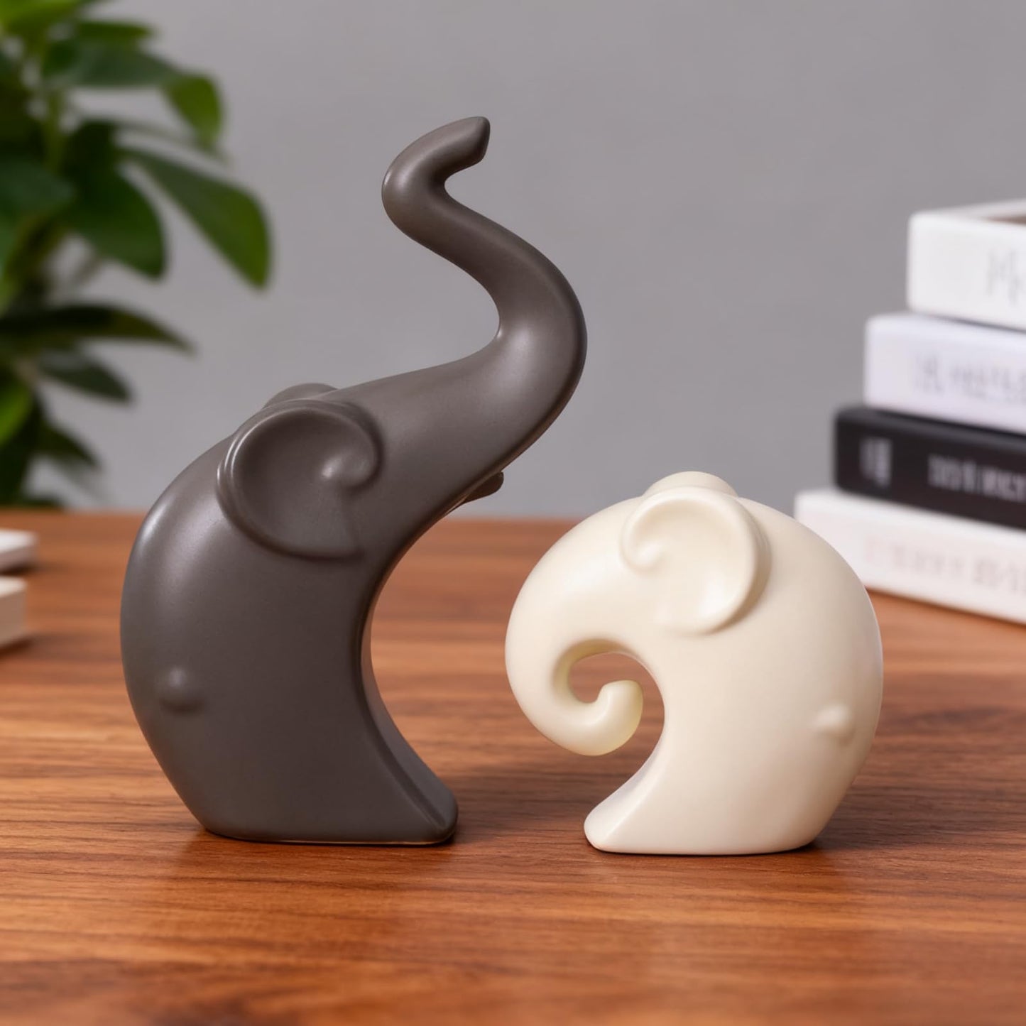 Ammzus Ceramic Elephant Couple Statues, Modern Intertwined Elephant Figurines for Home Decor, Love Symbol Wedding, Nordic Porcelain Decorations for Living Room, Shelf, Tabletop
