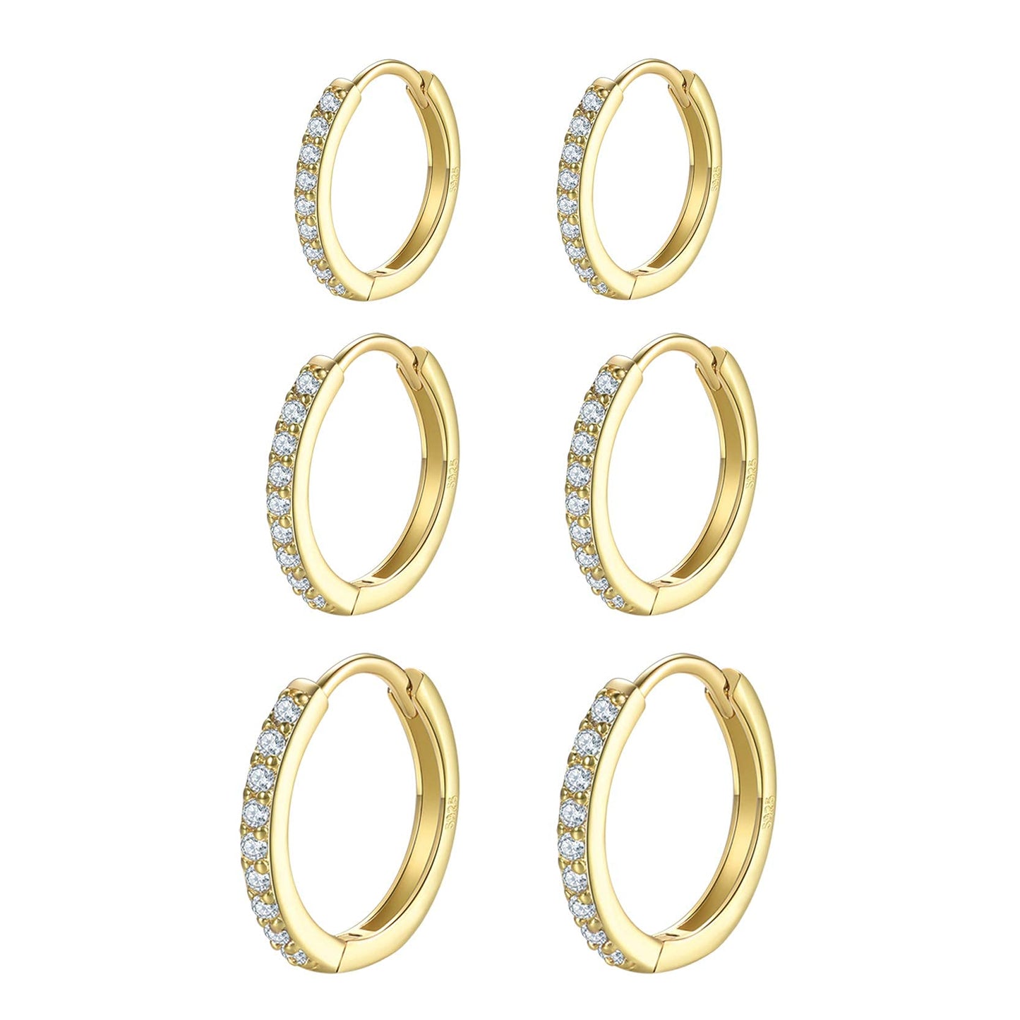 Cartilage Earring Hoop Sterling Silver Small Hoop Earrings Gold Plated Cubic Zirconia Cuff Huggie Hoops Earrings Piercing for Women 8mm 10mm 12mm