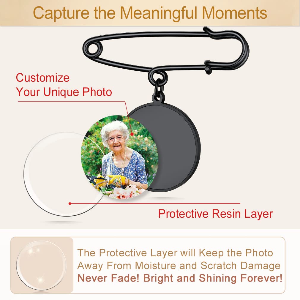 Custom4U Custom Bouquet Charms for Wedding Memory Round Brooch Pins Photo Charm for Women Men
