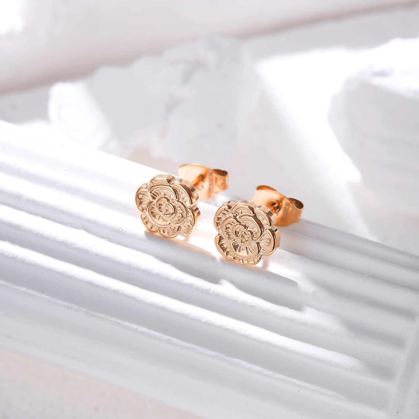 VOJO Implant Grade G23 Titanium Stud Earrings for Sensitive Ears Post Pierced Cartilage Lobe Earring Stud for Women (Rose Gold ROSE)