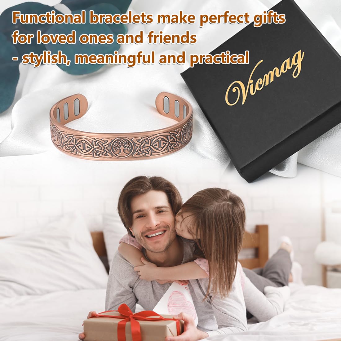 Vicmag Copper Bracelet for Men 9X Strength Magnetic 99% Pure Copper with 5000 Gauss Magnets, Tree of Life Present Box Adjustable(Celtic Tree)