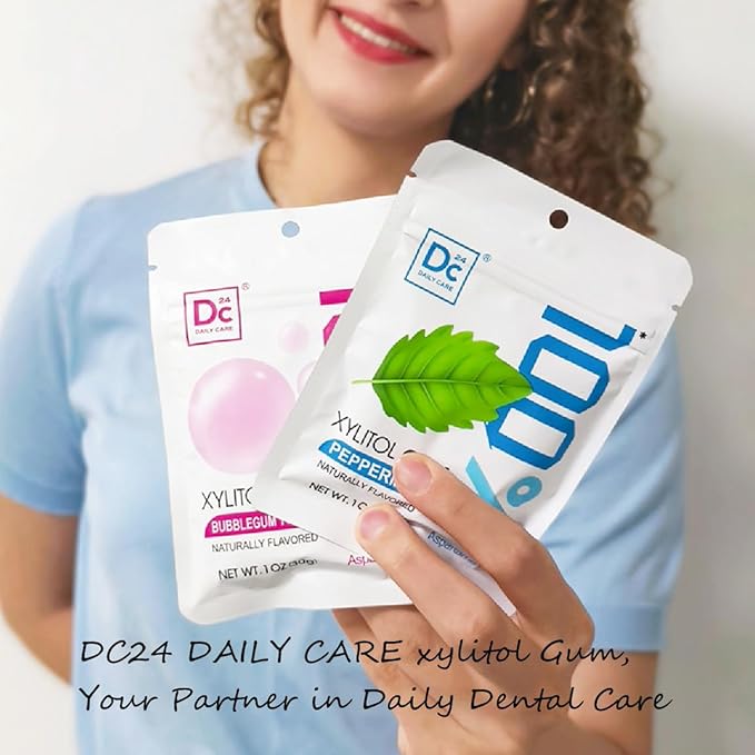 DC24 DAILY CARE 100% Xylitol Gum, Aspartame Free, Sugar Free Peppermint Chewing Gum, Natural Flavors, Gluten Free, Vegan, 20 Pieces, Pack of 5