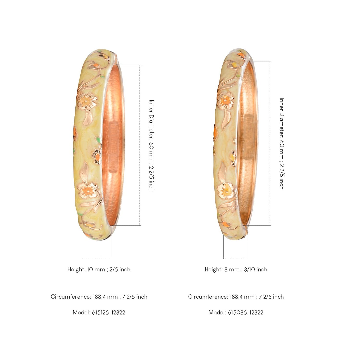 UJOY Designer Bracelet Flower Enameled Jewelry Spring Hinge Cuff Cloisonne Bangles Set Gift Box Packed 55A111-55B31 Cream Yellow