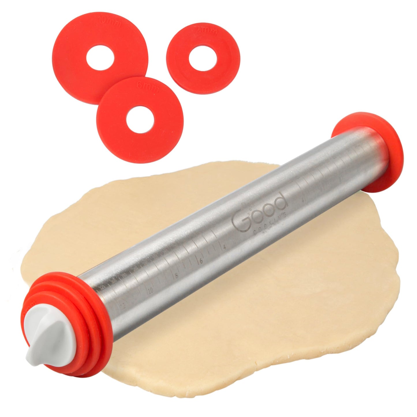 Adjustable XL Pastry Rolling Pin w/ 3 Spacer Rings- Adjust Dough Height for Consistent Thickeness- Heavy Duty NonStick Stainless Steel French Roller 17" Barrel- Bake Easter Cookies, Bread, & Pasta