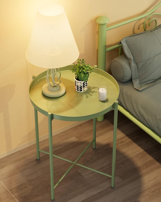 EKNITEY Small Side End Table - Metal Side Table Waterproof Small Sofa Coffee Side Tables Bedroom Indoor Outdoor with Removable Tray for Living Room Bedroom Balcony and Office