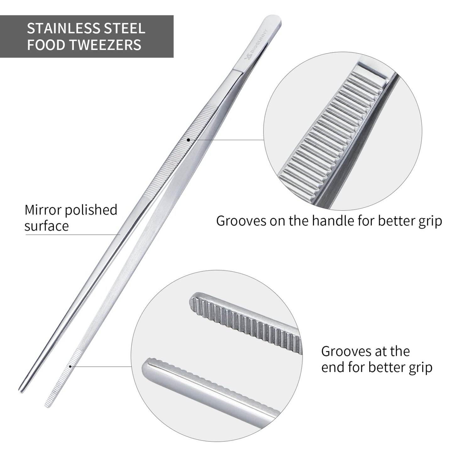 12 Inch Kitchen Tweezers Fine Tweezer Tongs, MSY BIGSUNNY Stainless Steel Food Tweezers Multi-function Precision Serrated Tips Cooking Tongs Kitchen Serving Tong