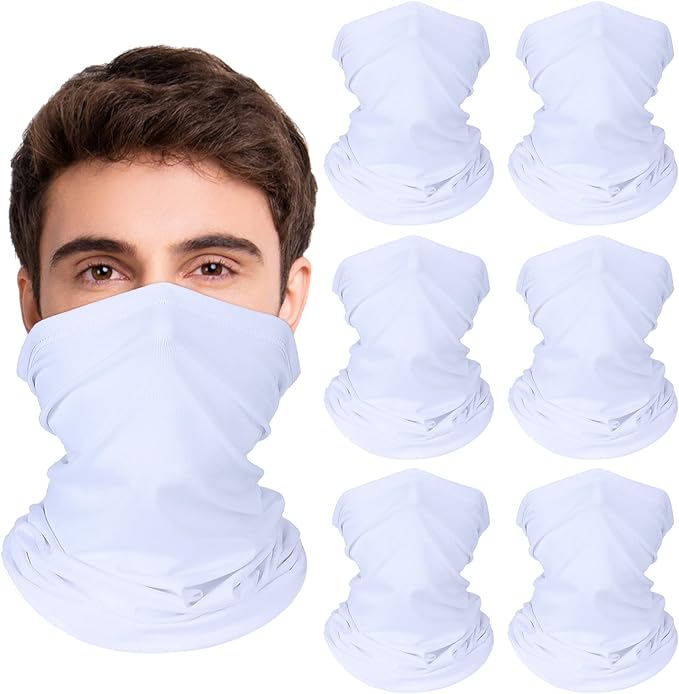 Geyoga 8 Pieces Winter Face Mask for Men UV Protection Mask Sunscreen Breathable Windproof Neck Gaiters Scarf Fishing Cycling Running (White)
