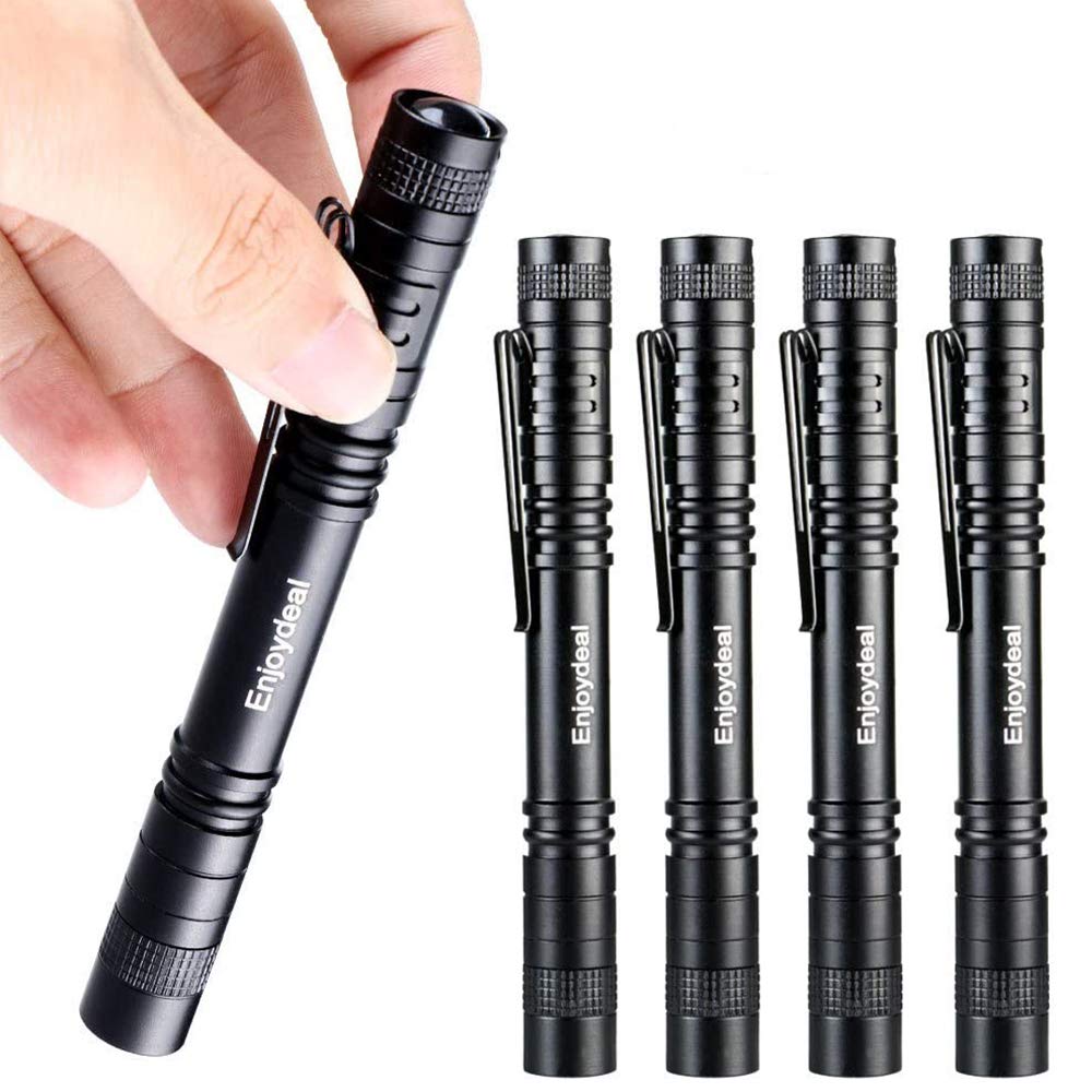 enjoydeal 5PCS Pen Light Flashlight Ultra Slim Portable LED 1000LM Pocket Penlight Torch with Clip Powered by 2 x AAA Battery (not Include)