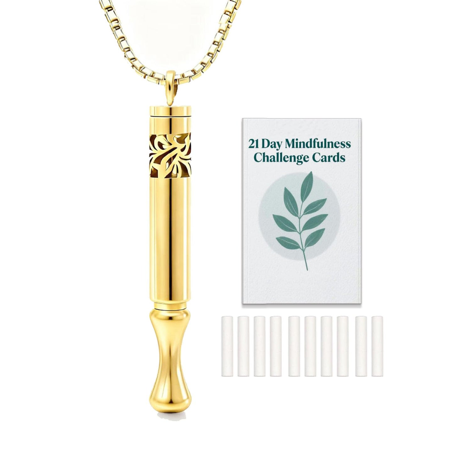 phaxud Stainless Steel Mindfulness Breathing Necklace & Essential Oil Diffuser for Women Men 2-in-1 Breathe Free Necklace Tool for Inner Balance, Relaxation and Meditation (Gold)