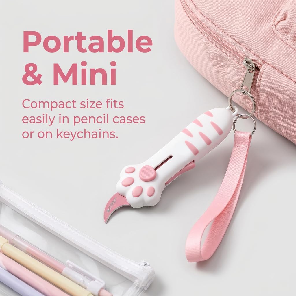 Cat Paw Box Cutter 2026 Retractable Cat Box Cutter with Cute Paw-Shaped Handle, Cat Box Paper Cutter Multifunctional Utility Knife for Effortlessly Opening Boxes, Cartons (PINK)