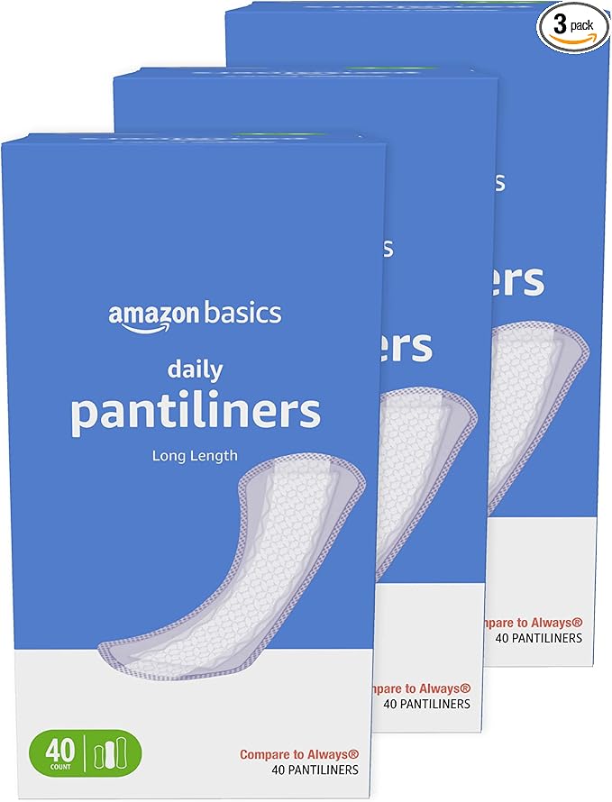 Amazon Basics Daily Pantiliner, Long Length, Pads for Women, Unscented, 120 Count (3 Packs of 40) (Previously Solimo)
