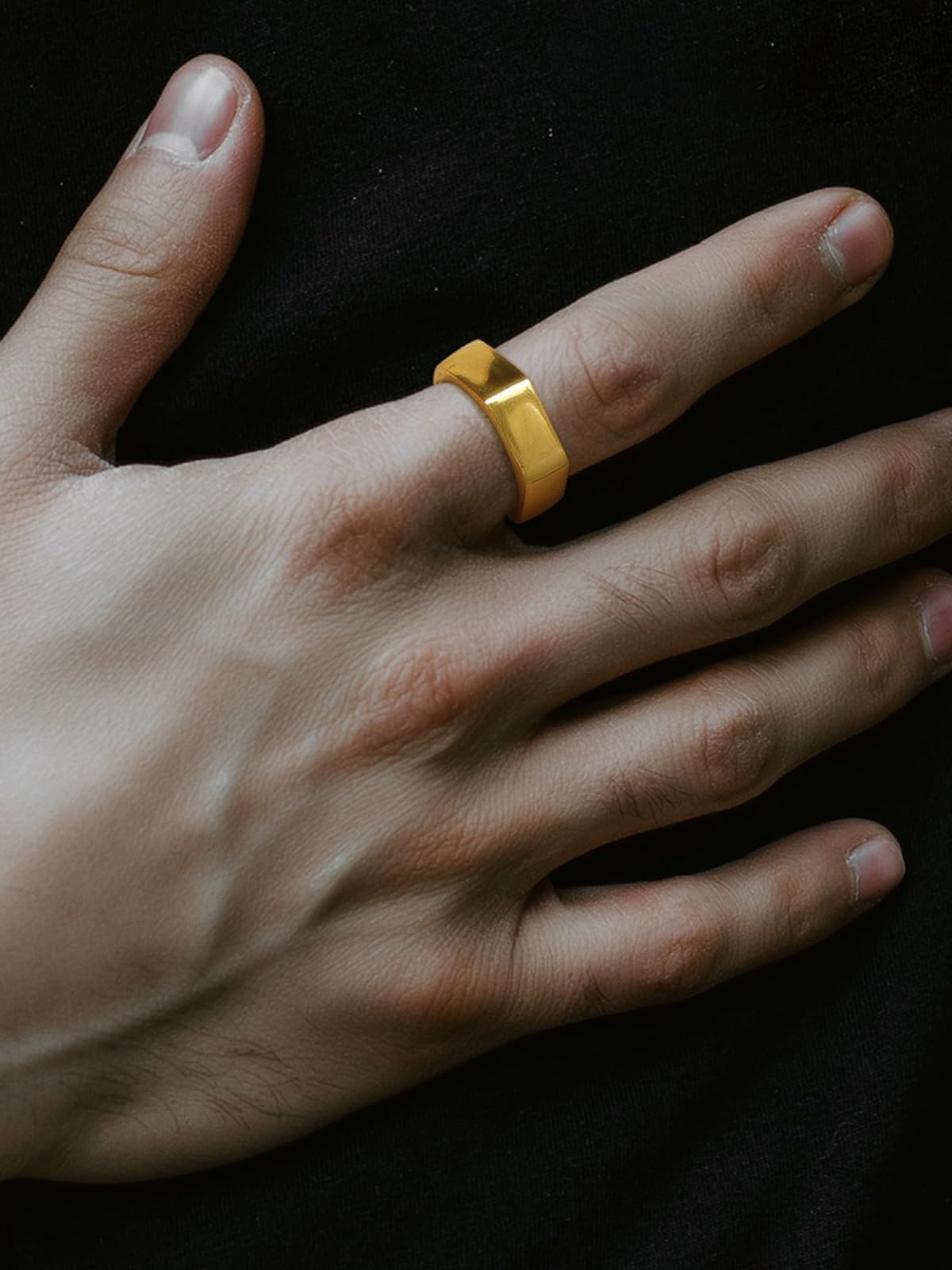 ChainsHouse Personalize Simple Band Rings 18K Gold Plated Geometric Hexagon Biker Ring for Men Women, Size 12
