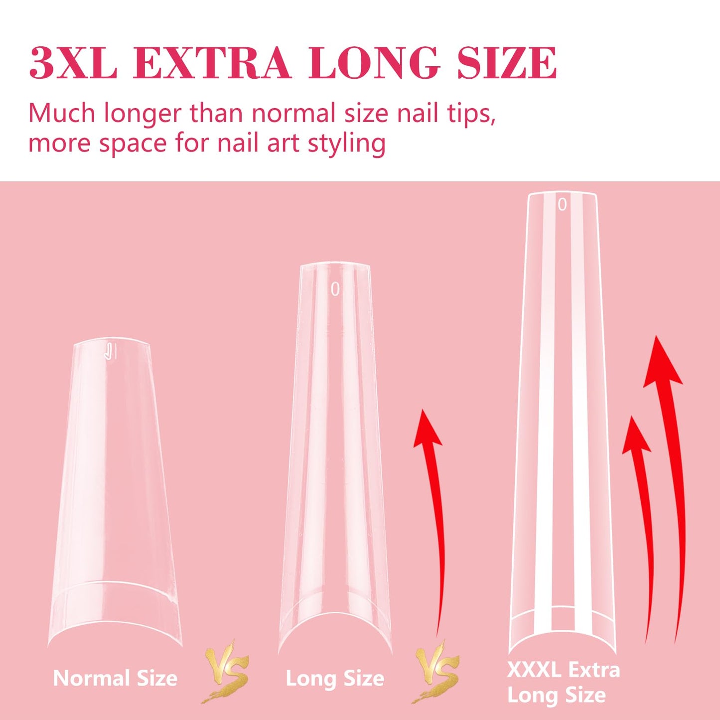 LIONVISON 3XL Coffin Nail Tips Professional, 504PCS Extra Long Tapered Square, 12 Sizes Straight Press On Gel Nails, Home DIY Salons