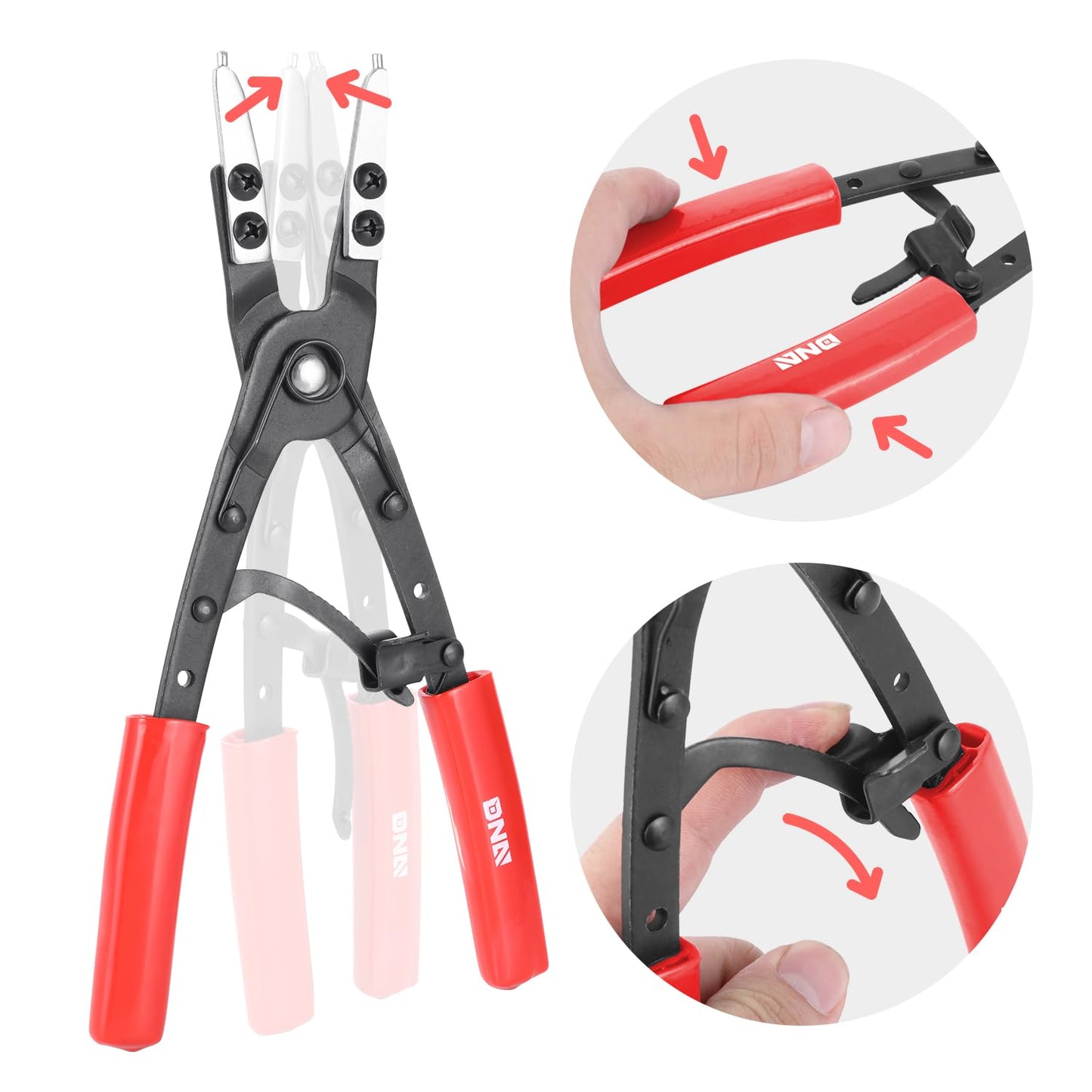DNA MOTORING 2pc 10 in Heavy Duty Multi Angle Internal External Spring Ratchet Circlip Plier For Ring Remover Retaining Snap Ring Plier Set, W/Case, Tools-00533