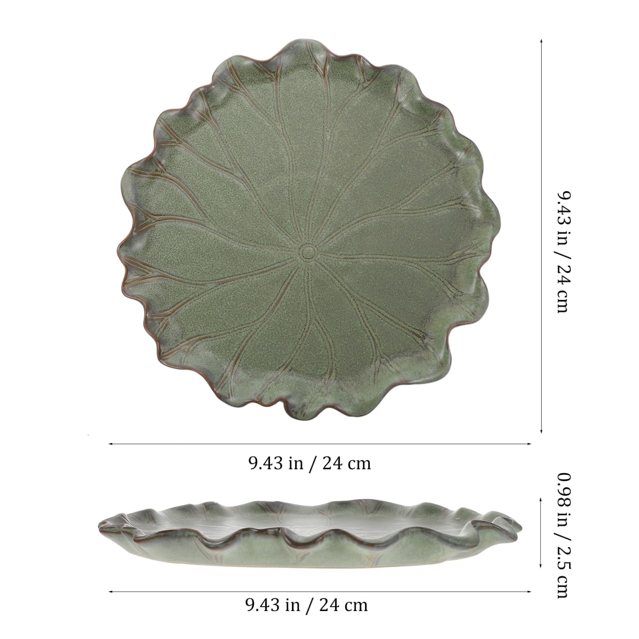 Yardwe Lotus Leaf Ceramic Plant Saucer Tray 9.44 Inch Bonsai Pot Base for Indoor Outdoor Succulent Planters Balcony Garden Protection