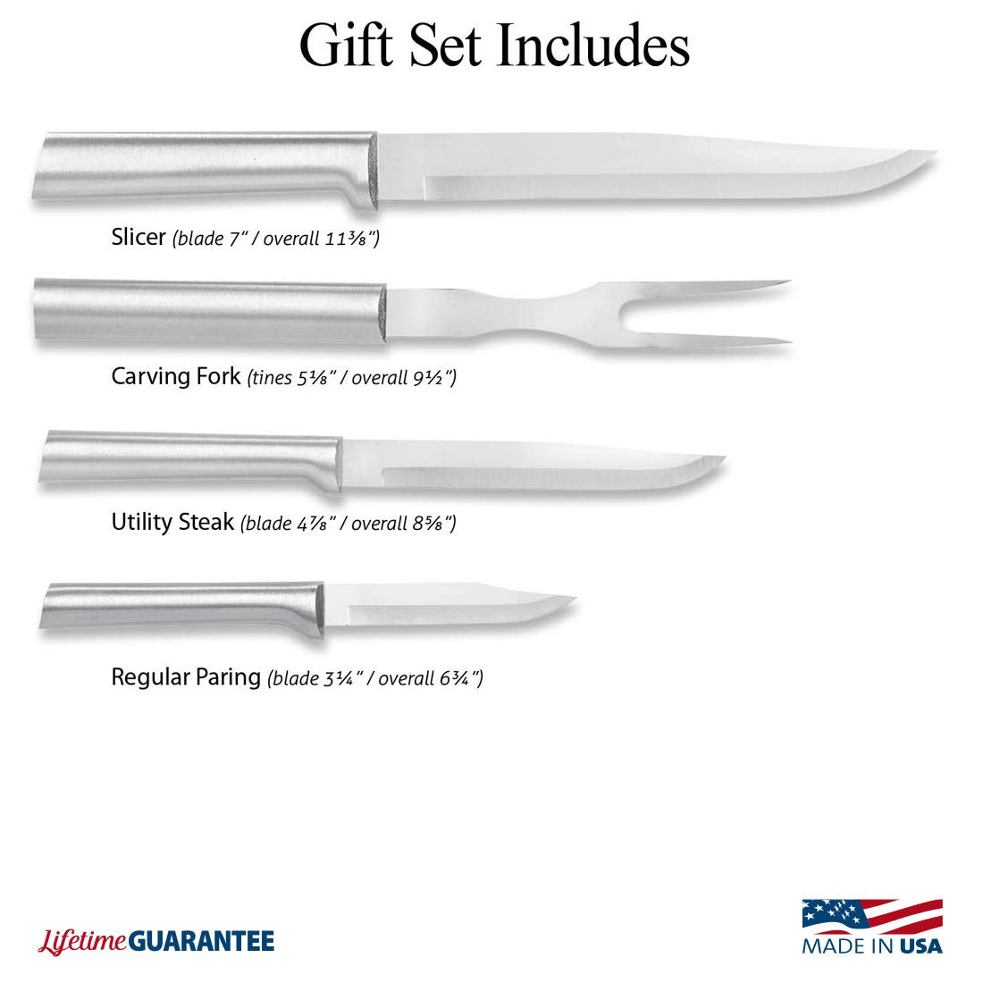 Rada Cutlery Prepare Then Carve Gift Set (S3C), 4-Piece Knife Set, Stainless Steel Blades, Silver Handle
