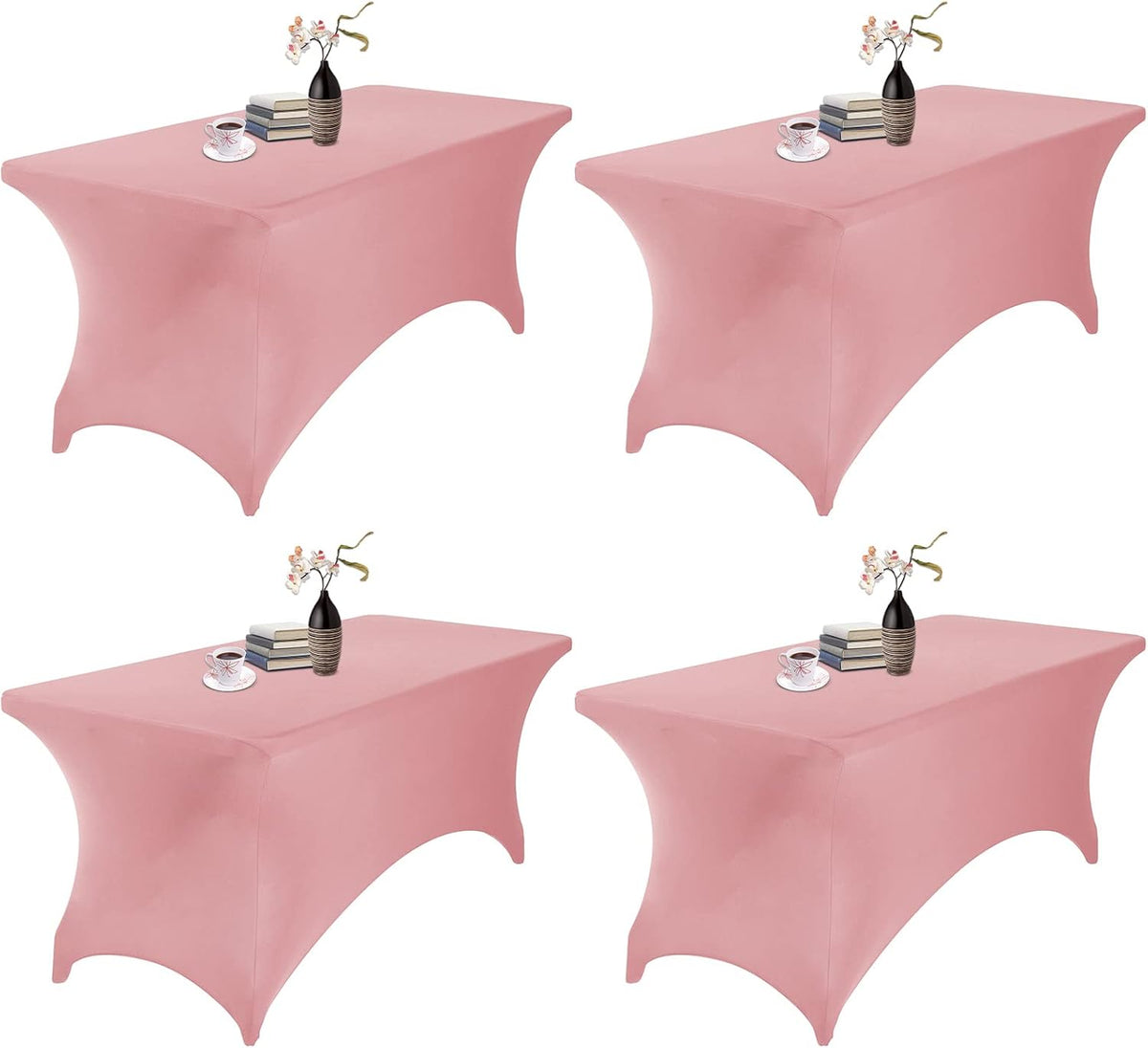 4Pack Spandex Waterproof Table Covers 6ft，Spandex 6ft Waterproof Table Cover for Party,Wedding, Banquet, and Events(Dusty Pink)