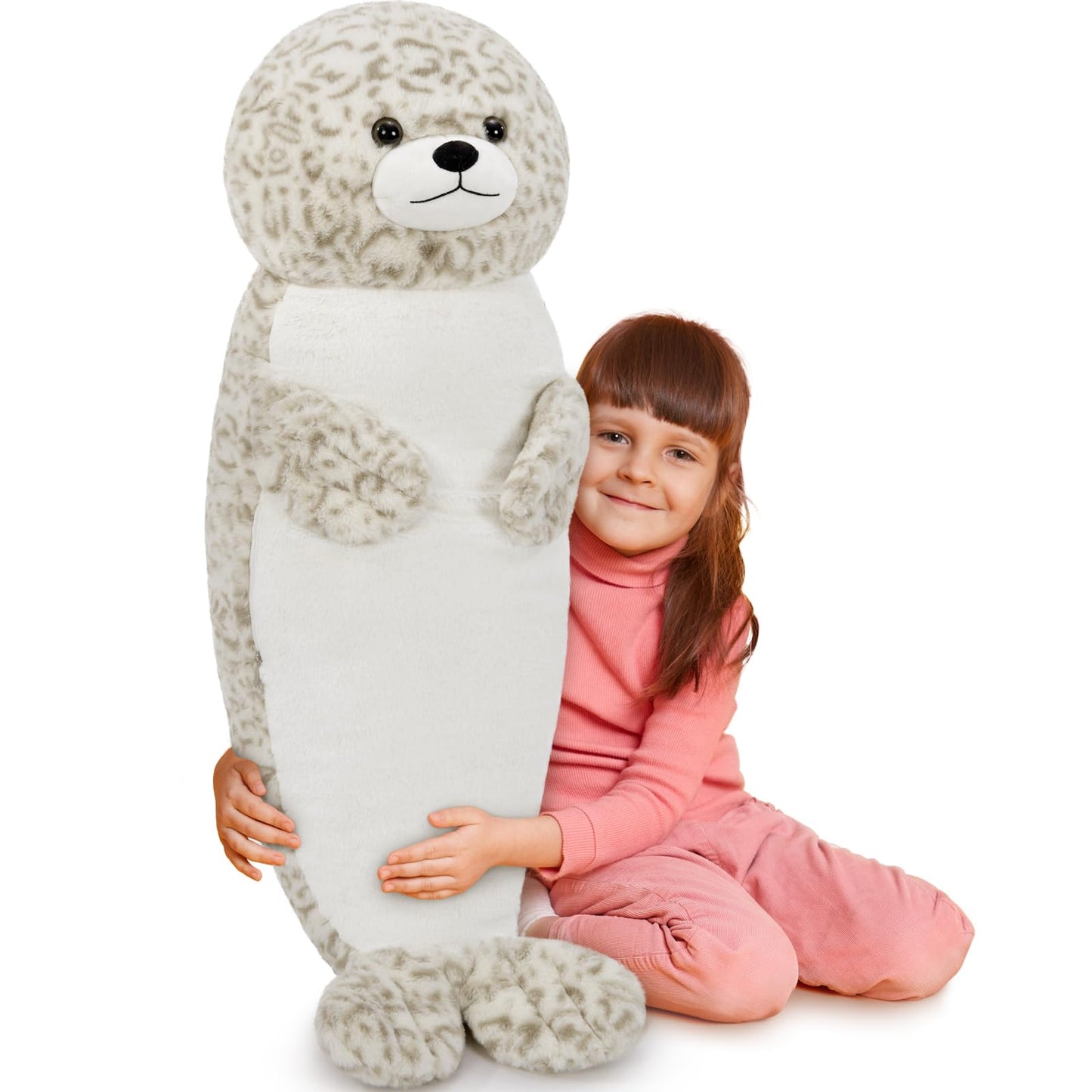 Tezituor 39 inch Giant Seal Stuffed Animal, Long Seal Plush Body Pillow, Hugging Soft Stuffed Ocean Seal Plush for Sleeping Kids Girlfriend