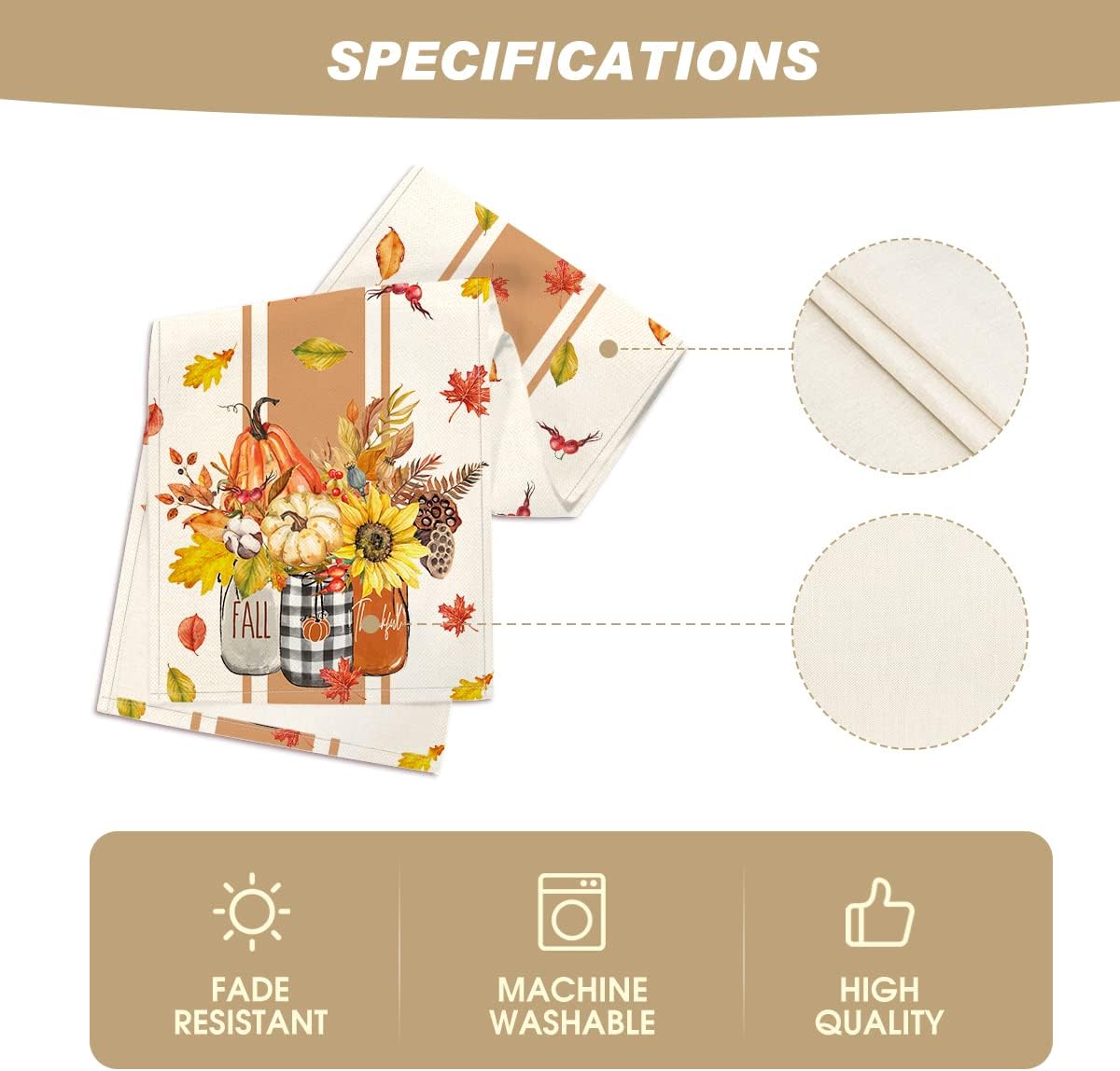 Artoid Mode Thankful Fall Pumpkin Leaves Floral Vases Table Runner, Autumn Thanksgiving Kitchen Dining Table Decoration for Home Party Decor 13x120 Inch