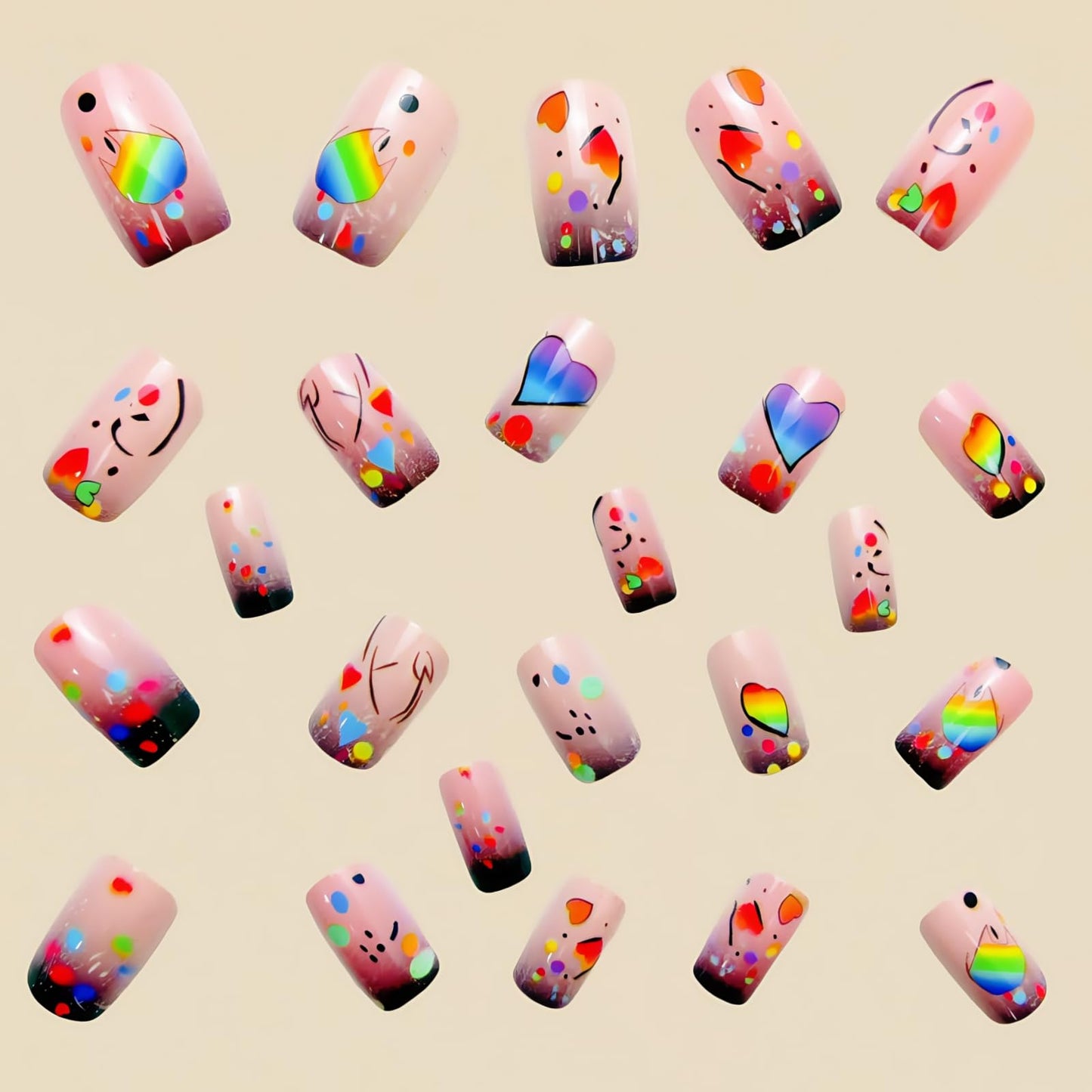 GCSQW Summer Press On Nails Medium Square False Nails 24Pcs Multicolor Designs Acrylic Full Cover Stick On Nails for Women French Nail Art