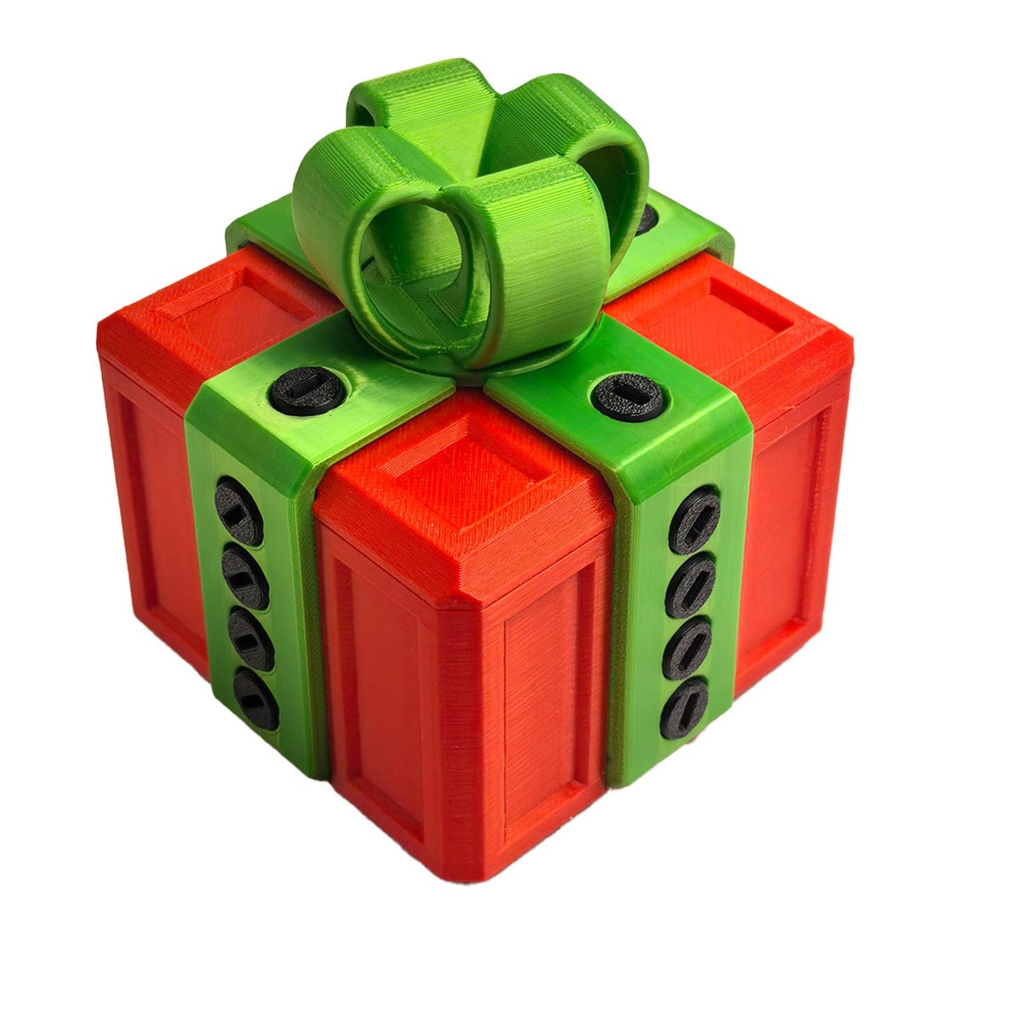 Annoying 3D Printed Gift Box with Screws - Funny Christmas Decoration, Magic Gift Box for Friends (Red and Green, Black Button)