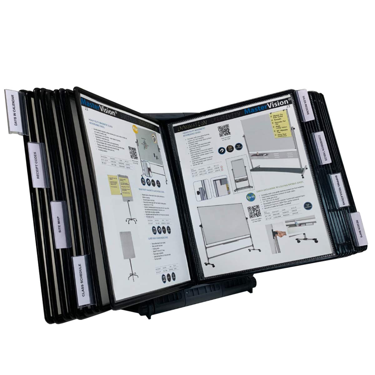 Ultimate Office AdjustaView 20-Pocket Desk Reference Organizer with Easy-Load Pockets and Compact Weighted Base for Stability, Black Pockets