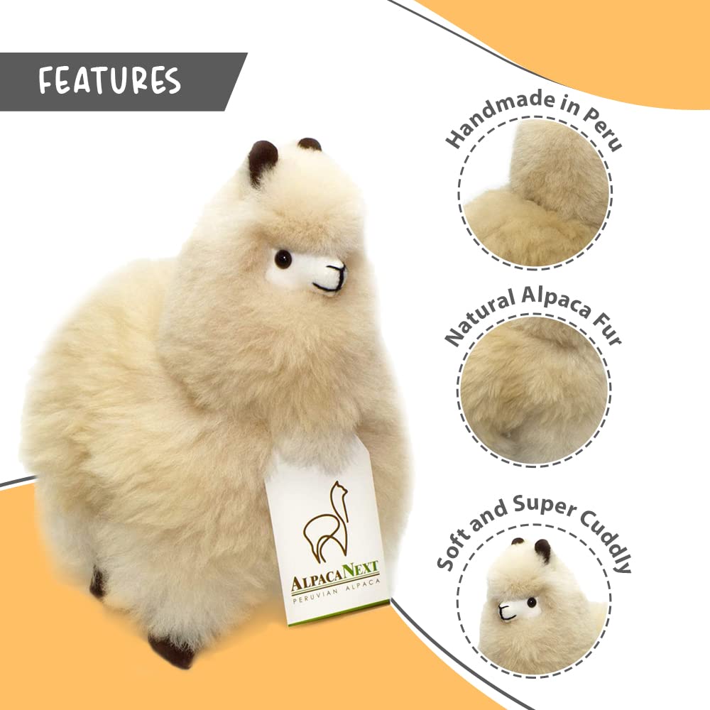 AlpacaNext Alpaca Stuffed Animal – 9 inch. Cute, Soft and Cuddly Alpaca Plush Toy Handcrafted on Real Alpaka Natural Fur (9 inches, Beige)