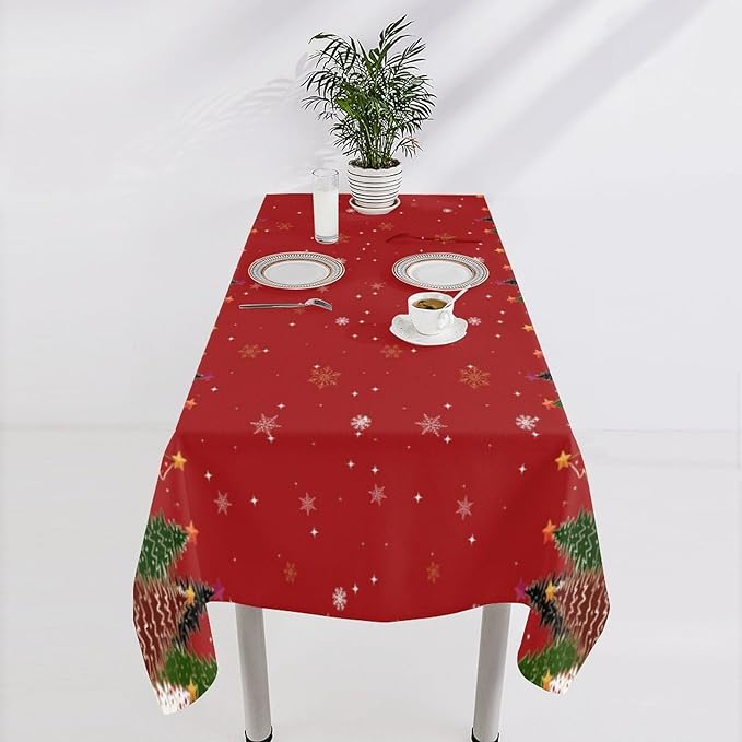 YCness Christmas Tablecloth Christmas Trees Snowflake Colorful White Black Green Red Table Cover Washable Seasonal Table Decor for Party Picnic Dinner 60x120 Inch Rectangle