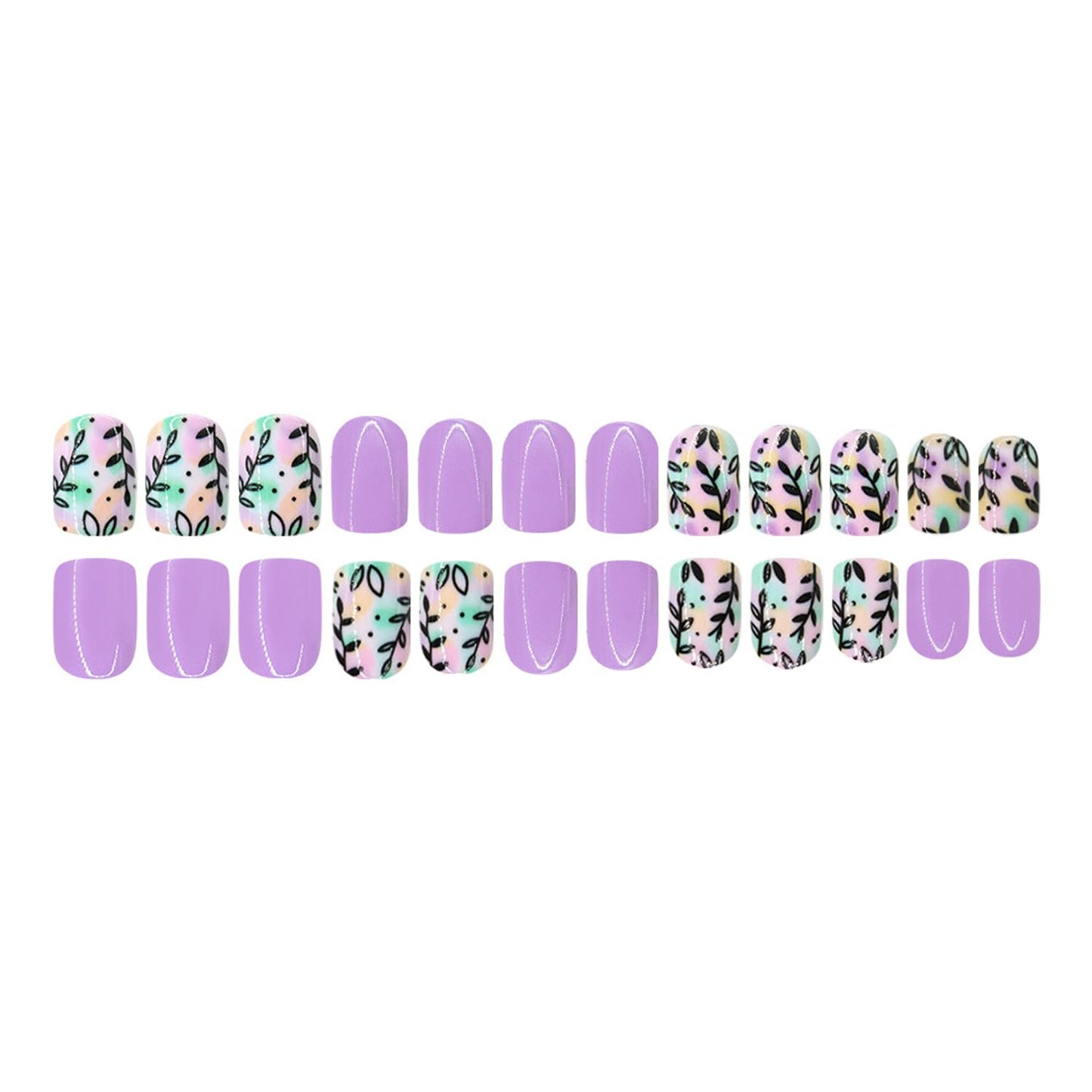 Square Press On Nails Short Fake Nails Leaf With Gradient Design Purple False Nails Spring Summer Acrylic Glue On Nail Full Cover Cute Press Ons Stick On Nail For Women Manicure Art 24pcs