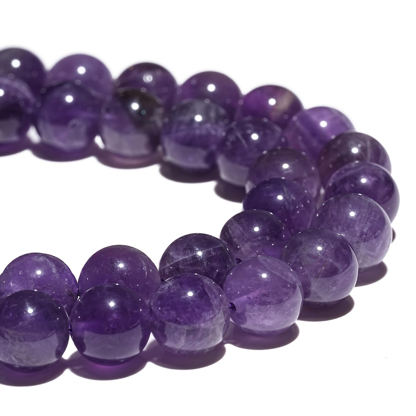 10mm Natural Amethyst Gemstone Beads Polished Round Smooth Stone Beads for Bracelets Jewelry Making 15inch Loose Beads