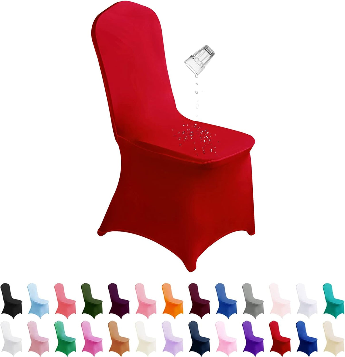 SUPERO Waterproof Spandex Chair Cover 12PCS, Stretch Dining Chair Covers, Polyester Outdoor Chair Covers, Protector Stretch Chair Cover for Party Universal, Banquet, Wedding Event, Hotel(Red)