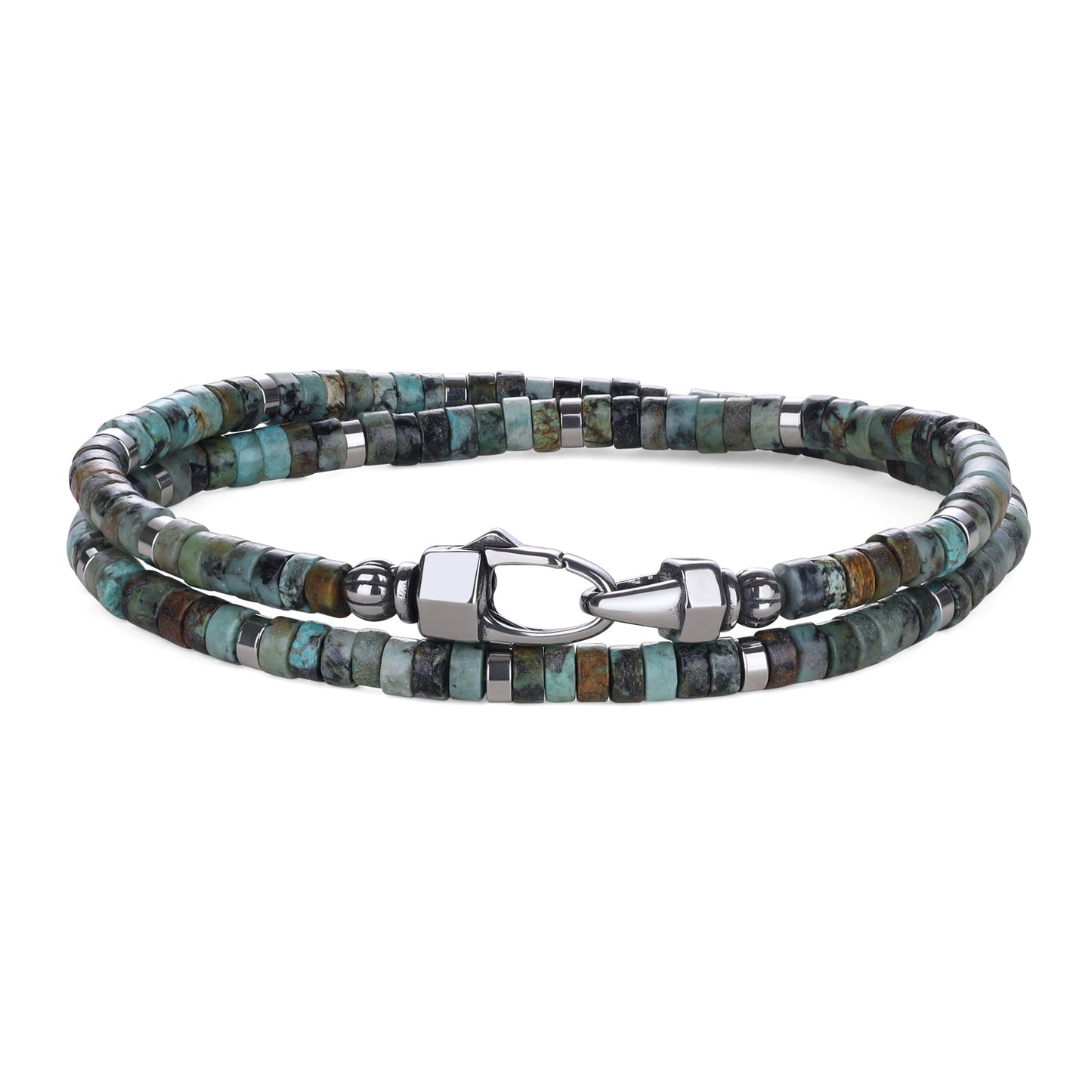 COAI African Turquoise Bracelet for Men, Layered Beaded Gemstone Bracelet for Men L